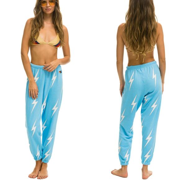 Aviator Nation Bolt Stitch Repeat Sweatpants Sky Blue White Size Large Relaxed - Picture 1 of 7